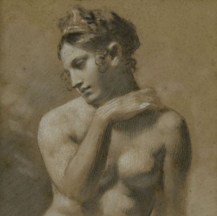 Pierre-Paul Prud’hon, Female Nude, black and white chalk on blue paper, ©Cliché Bernardot- Musée Baron Martin-France
