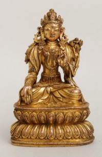White Tara, gilt copper alloy Tibeto Chinese late Yuan/early Ming late 14th century, 15cm, to be sold by Robert Bigler,