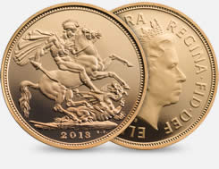 Both sides of the new Sovereign coin, showing Pistrucci's dragon on the reverse