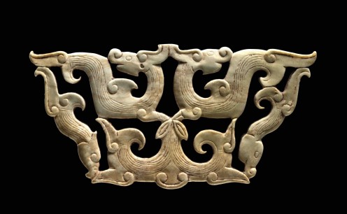 A Dragon Plaque from the Warring States period  (475–221BC), Jade 1.75x3.25x one eigth inch. On show at Throckmorton Fine Art , New York