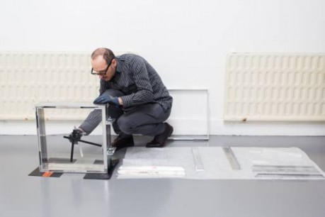 Artist Albert Weis working in Studio 11, at IMMA, Dublin