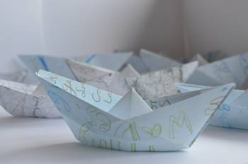 Paper boats inspired by Joseph Wright’s painting A Grotto in the Gulf of Salerno, Moonlight, 1780